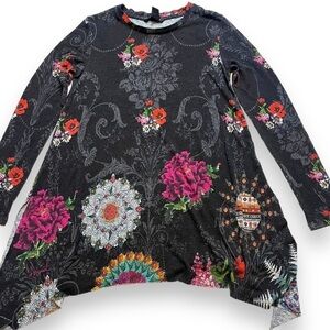 Desigual Women's Cronosk Black Knit Floral Long Sleeve Tunic Size XS